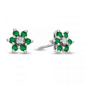 Wendy Flower Shape Diamond & Emerald Stud Earrings