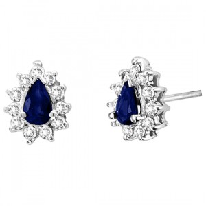 Tilda Pear Blue Sapphire & Diamond Stud Earrings