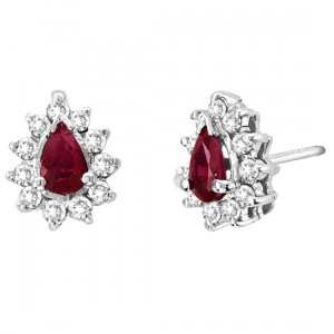 Eleni Pear Shape Ruby & Diamond Stud Earrings