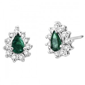 Breana Pear Shape Emerald & Diamond Stud Earrings