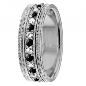 Milgrain Black Clear Diamond Wedding Band Ring DW289214BCD