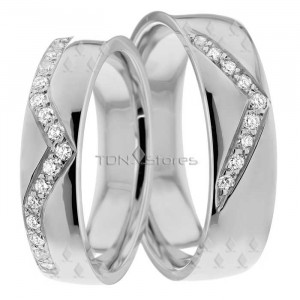 Omero 6.00mm and 5.00mm Wide, Diamond His and Hers Wedding Bands, 0.36 Ctw.
