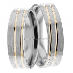 Two Tone Penelope 6mm Wide, Matching Wedding Ring Set