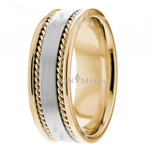 Yellow and White Gold Wedding Bands Rope Design HM287030