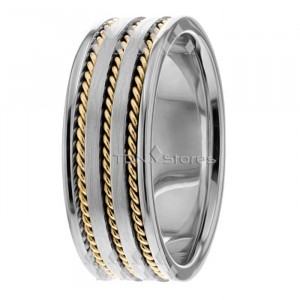 Flat 3 Rows Twisted Rope Two Tone Wedding Bands HM287092