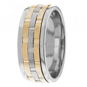 Two Tone Watch Link Inspired Wedding Bands HM287189