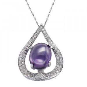 Sterling Silver Clear CZ with Amethyst Pendant Necklace