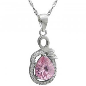 Sterling Silver Clear and Pink Cubic Zirconia Pendant Necklace