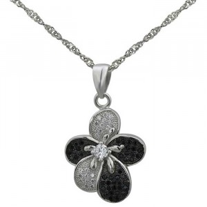 Sterling Silver White and Black Cubic Zirconia Pendant Necklace