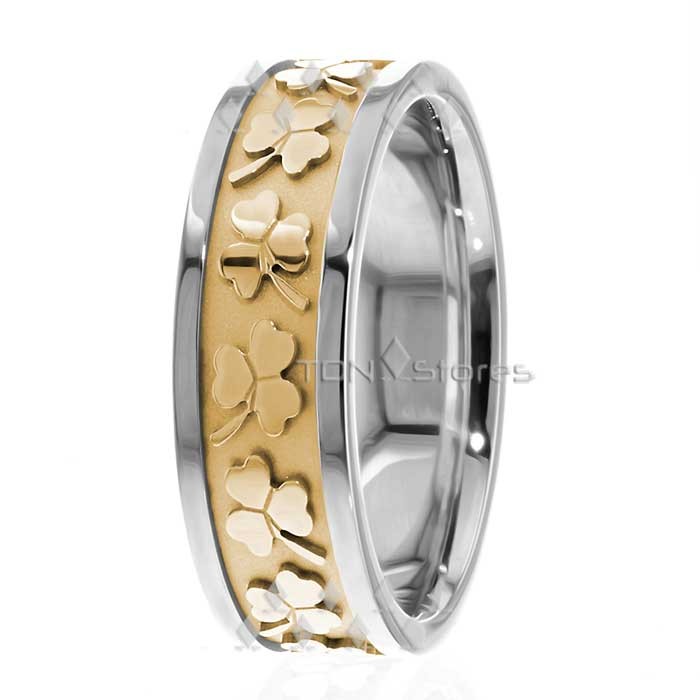 14K Gold & Sterling Silver Irish Handcrafted Celtic Wedding Anniversary Ring 9mm 