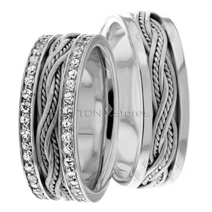 Lea 8.00mm Wide, Diamond Matching Wedding Bands, 1.2 Ctw. - TDN Stores